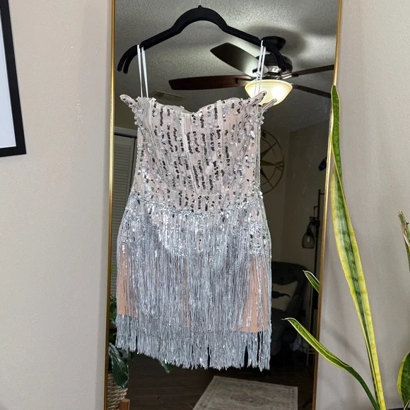 Bella Barnett Sorel Pearl Sequin Tassel Mini Dress - Picture 6 of 14